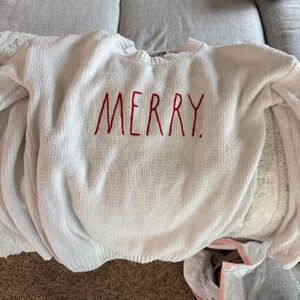 Rae Dunn White Sweater with Festive Accents